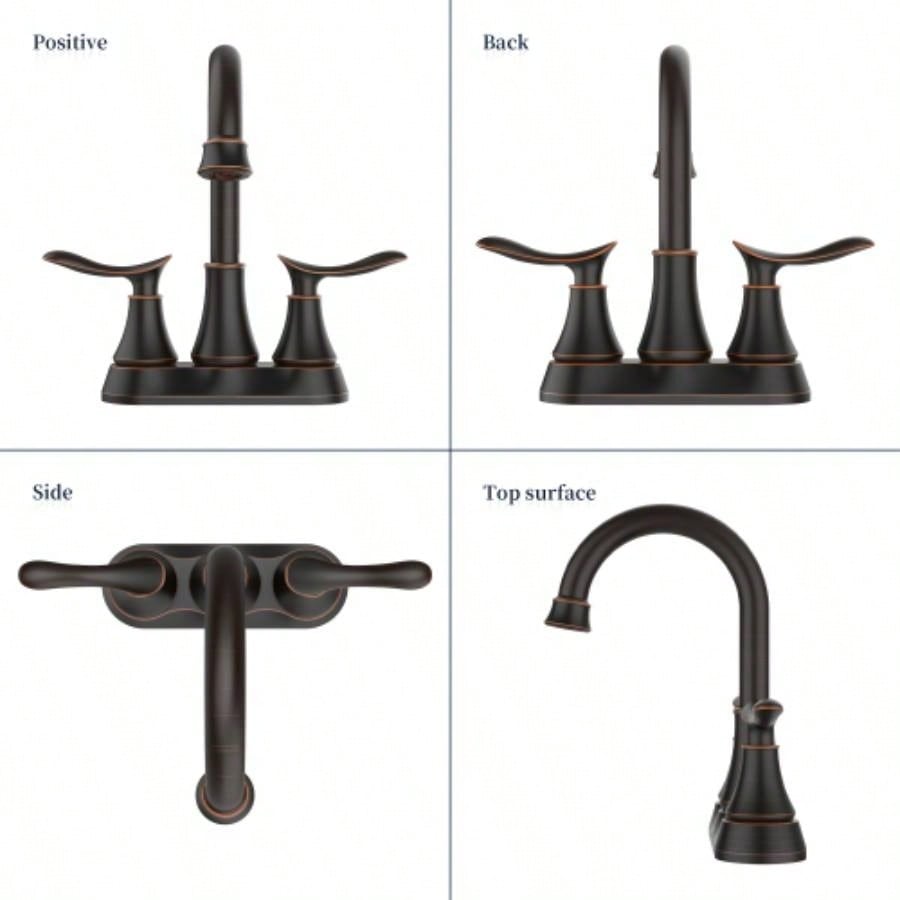 2 - Handle 4 - Inch Oil Rubbed Bronze Bathroom Faucet, Bathroom Vanity Sink Faucets with - up Drain and Supply Hoses