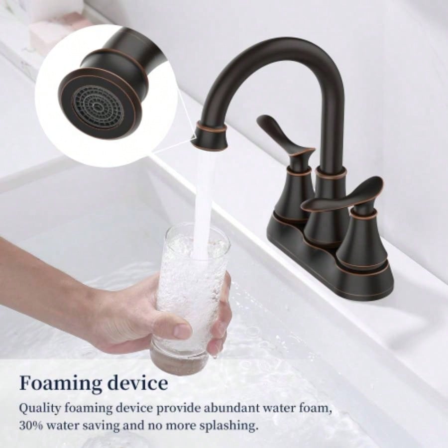 2 - Handle 4 - Inch Oil Rubbed Bronze Bathroom Faucet, Bathroom Vanity Sink Faucets with - up Drain and Supply Hoses
