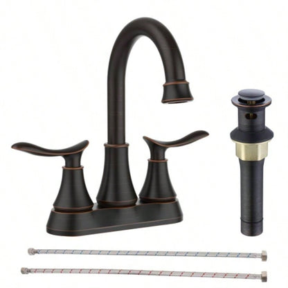 2 - Handle 4 - Inch Oil Rubbed Bronze Bathroom Faucet, Bathroom Vanity Sink Faucets with - up Drain and Supply Hoses