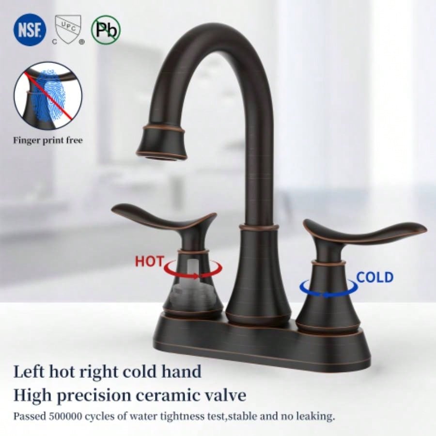 2 - Handle 4 - Inch Oil Rubbed Bronze Bathroom Faucet, Bathroom Vanity Sink Faucets with - up Drain and Supply Hoses