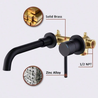 Wall Mount Faucet Bathroom Sink or Bathtub, Single Handle 2 Holes Brass Rough - in Included, Matte Black