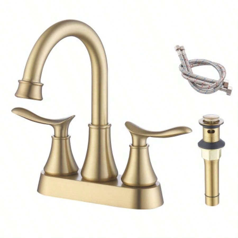 2 - Handle 4 - Inch Oil Rubbed Bronze Bathroom Faucet, Bathroom Vanity Sink Faucets with - up Drain and Supply Hoses