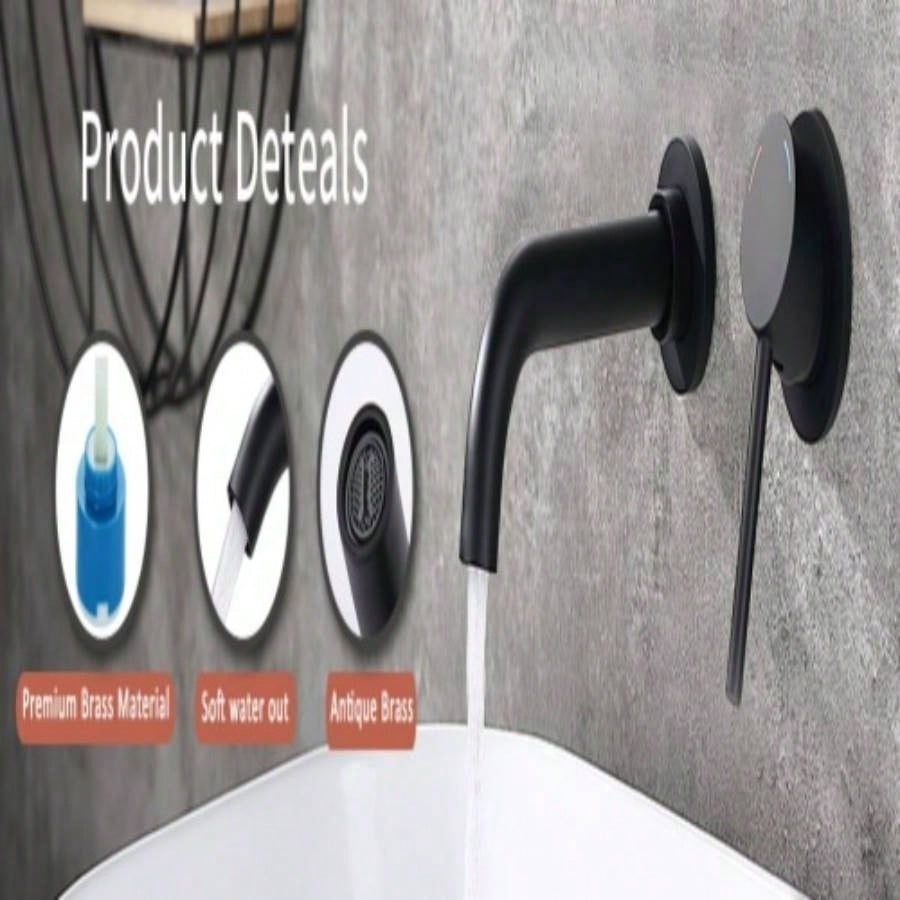 Wall Mount Faucet Bathroom Sink or Bathtub, Single Handle 2 Holes Brass Rough - in Included, Matte Black
