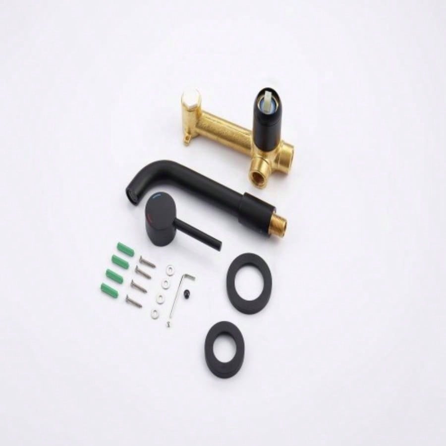 Wall Mount Faucet Bathroom Sink or Bathtub, Single Handle 2 Holes Brass Rough - in Included, Matte Black