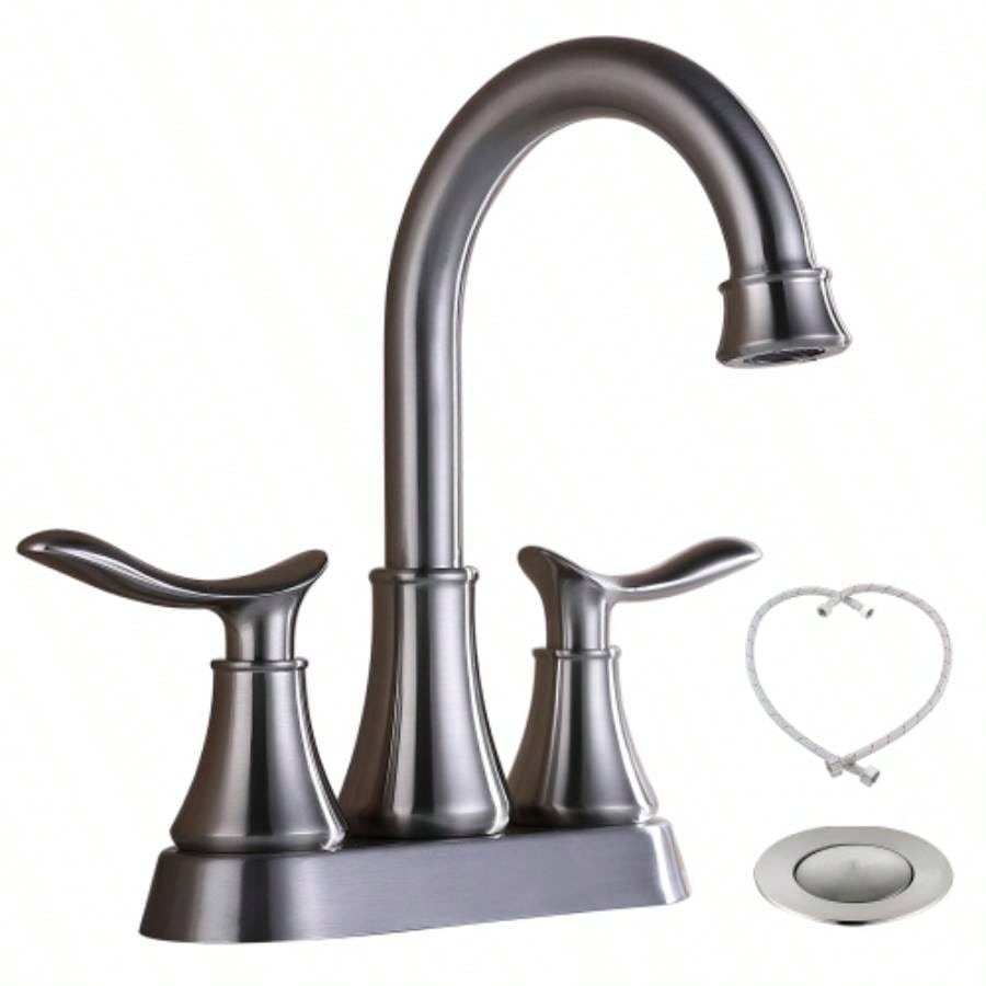 2 - Handle 4 - Inch Oil Rubbed Bronze Bathroom Faucet, Bathroom Vanity Sink Faucets with - up Drain and Supply Hoses