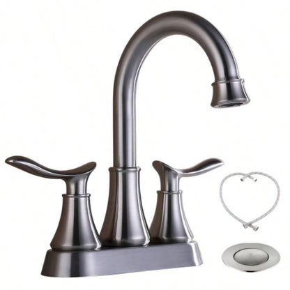 2 - Handle 4 - Inch Oil Rubbed Bronze Bathroom Faucet, Bathroom Vanity Sink Faucets with - up Drain and Supply Hoses