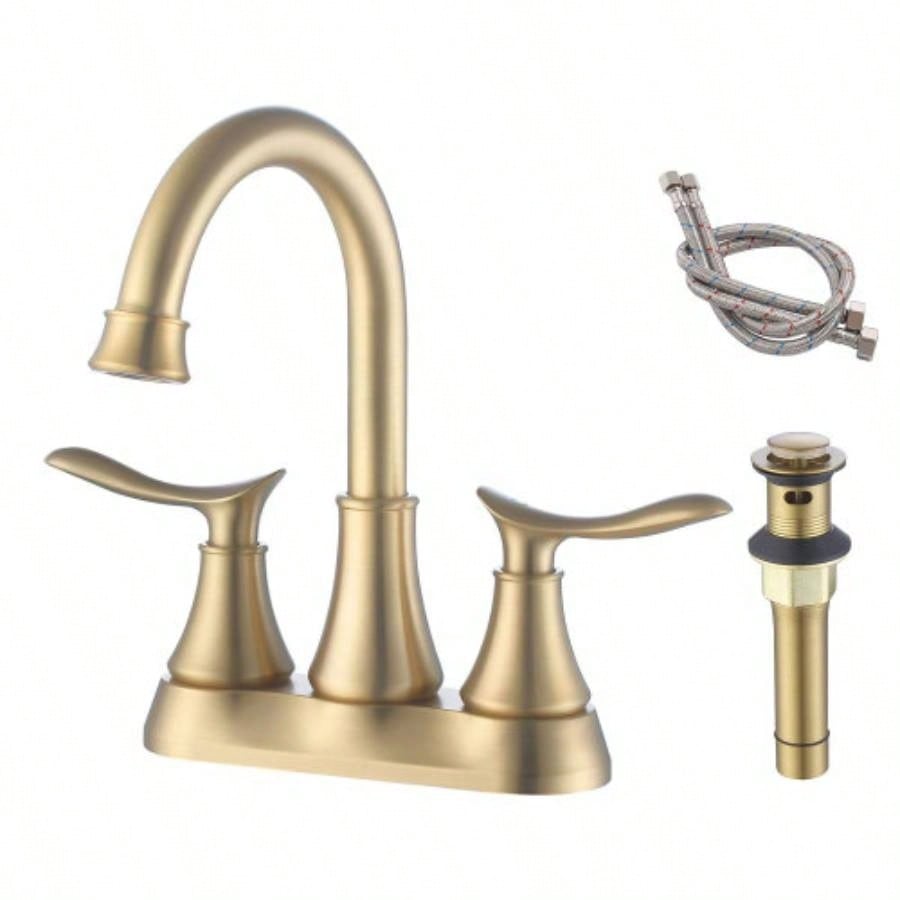 2 - Handle 4 - Inch Oil Rubbed Bronze Bathroom Faucet, Bathroom Vanity Sink Faucets with - up Drain and Supply Hoses