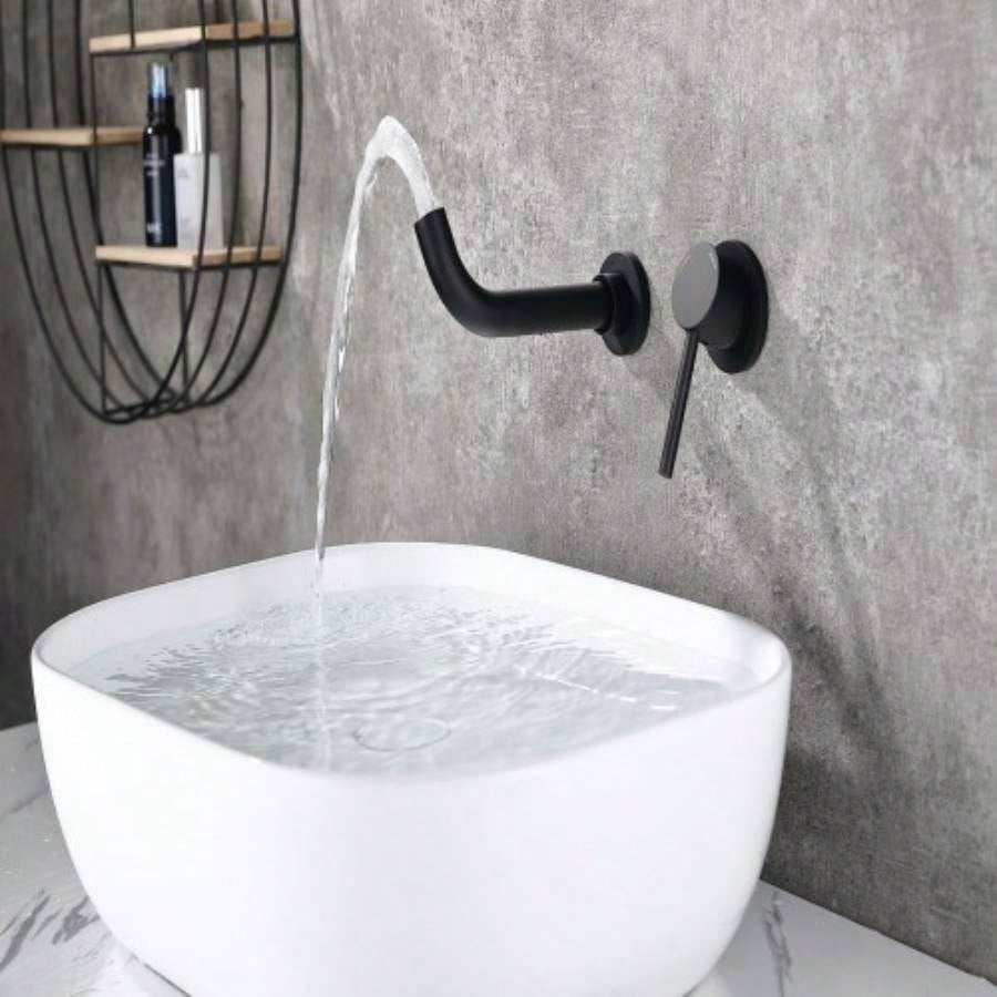 Wall Mount Faucet Bathroom Sink or Bathtub, Single Handle 2 Holes Brass Rough - in Included, Matte Black
