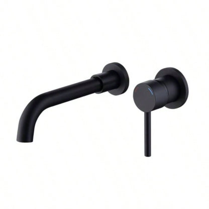 Wall Mount Faucet Bathroom Sink or Bathtub, Single Handle 2 Holes Brass Rough - in Included, Matte Black