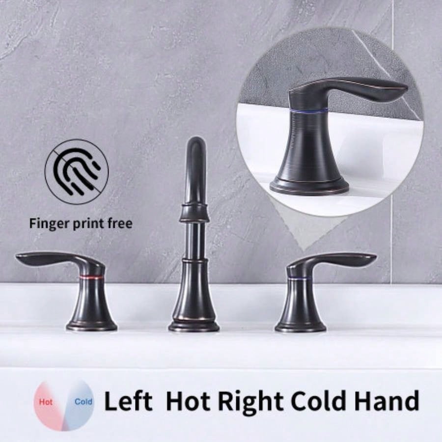 2 - Handle 8 inch Widespread Bathroom Sink Faucet Oil - Rubbed Bronze Lavatory Faucet 3 Hole 360 Swivel Spout Vanity Sink Basin Faucets with Up Drain Assembly and cUPC Supply Hoses