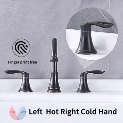 2 - Handle 8 inch Widespread Bathroom Sink Faucet Oil - Rubbed Bronze Lavatory Faucet 3 Hole 360 Swivel Spout Vanity Sink Basin Faucets with Up Drain Assembly and cUPC Supply Hoses