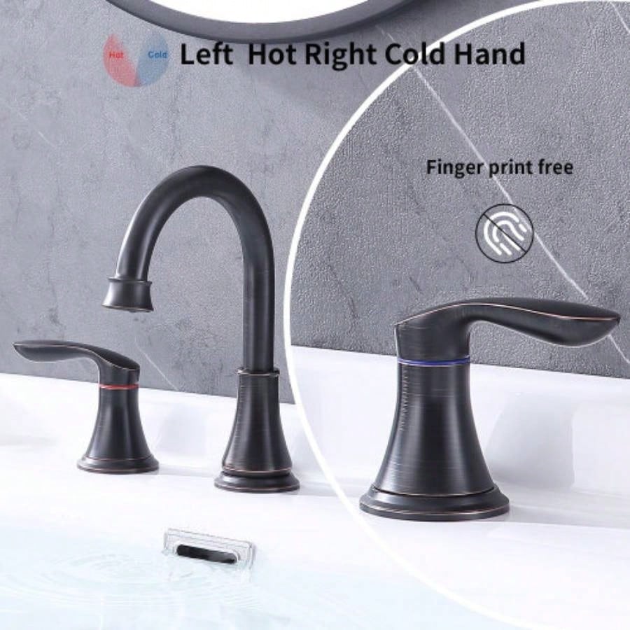 2 - Handle 8 inch Widespread Bathroom Sink Faucet Oil - Rubbed Bronze Lavatory Faucet 3 Hole 360 Swivel Spout Vanity Sink Basin Faucets with Up Drain Assembly and cUPC Supply Hoses