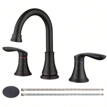 2 - Handle 8 inch Widespread Bathroom Sink Faucet Oil - Rubbed Bronze Lavatory Faucet 3 Hole 360 Swivel Spout Vanity Sink Basin Faucets with Up Drain Assembly and cUPC Supply Hoses