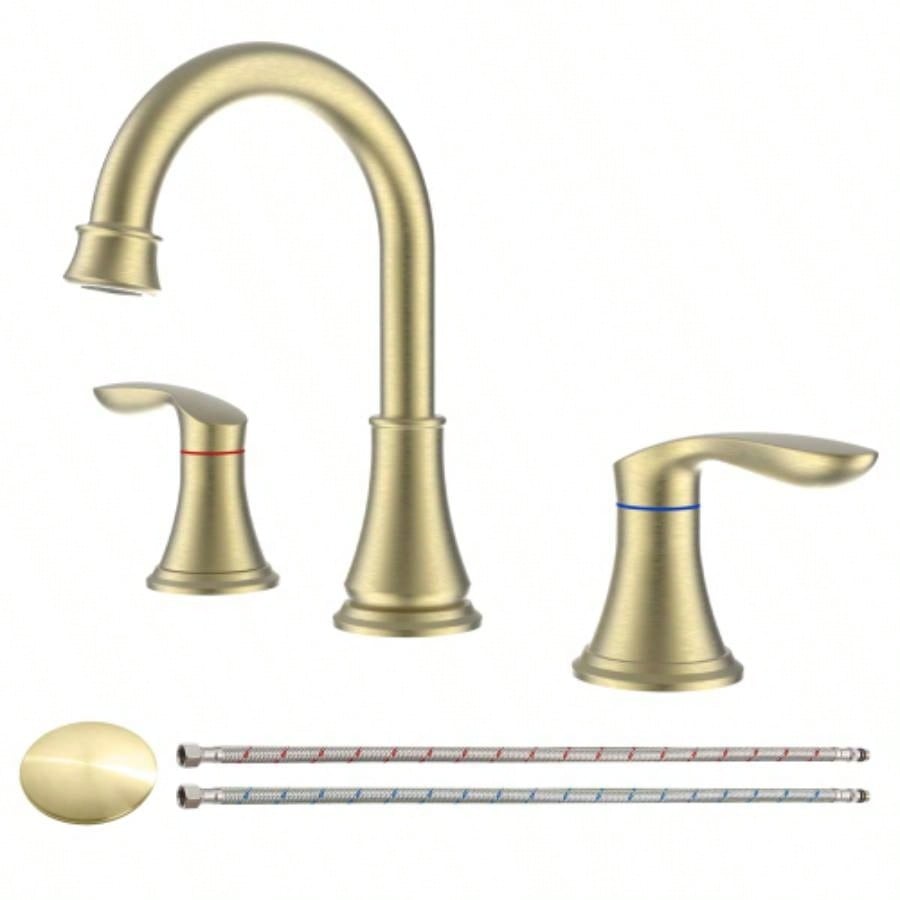 2 - Handle 8 inch Widespread Bathroom Sink Faucet Oil - Rubbed Bronze Lavatory Faucet 3 Hole 360 Swivel Spout Vanity Sink Basin Faucets with Up Drain Assembly and cUPC Supply Hoses