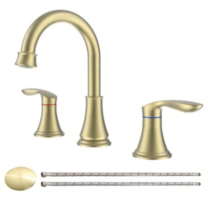 2 - Handle 8 inch Widespread Bathroom Sink Faucet Oil - Rubbed Bronze Lavatory Faucet 3 Hole 360 Swivel Spout Vanity Sink Basin Faucets with Up Drain Assembly and cUPC Supply Hoses