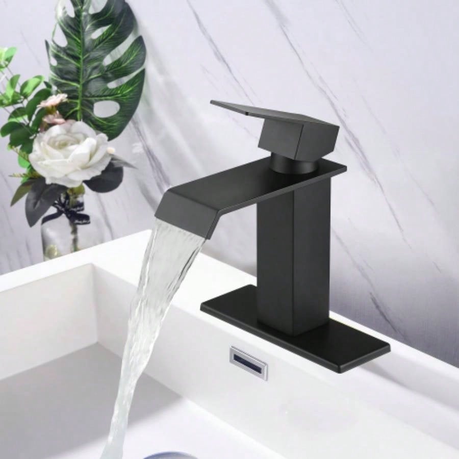 Waterfall Spout Bathroom Faucet, Single Handle Bathroom Vanity Sink Faucet