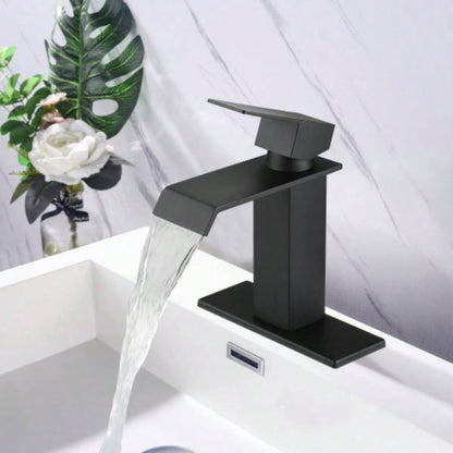 Waterfall Spout Bathroom Faucet, Single Handle Bathroom Vanity Sink Faucet