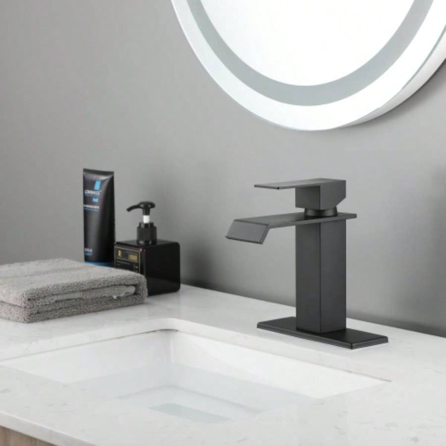Waterfall Spout Bathroom Faucet, Single Handle Bathroom Vanity Sink Faucet