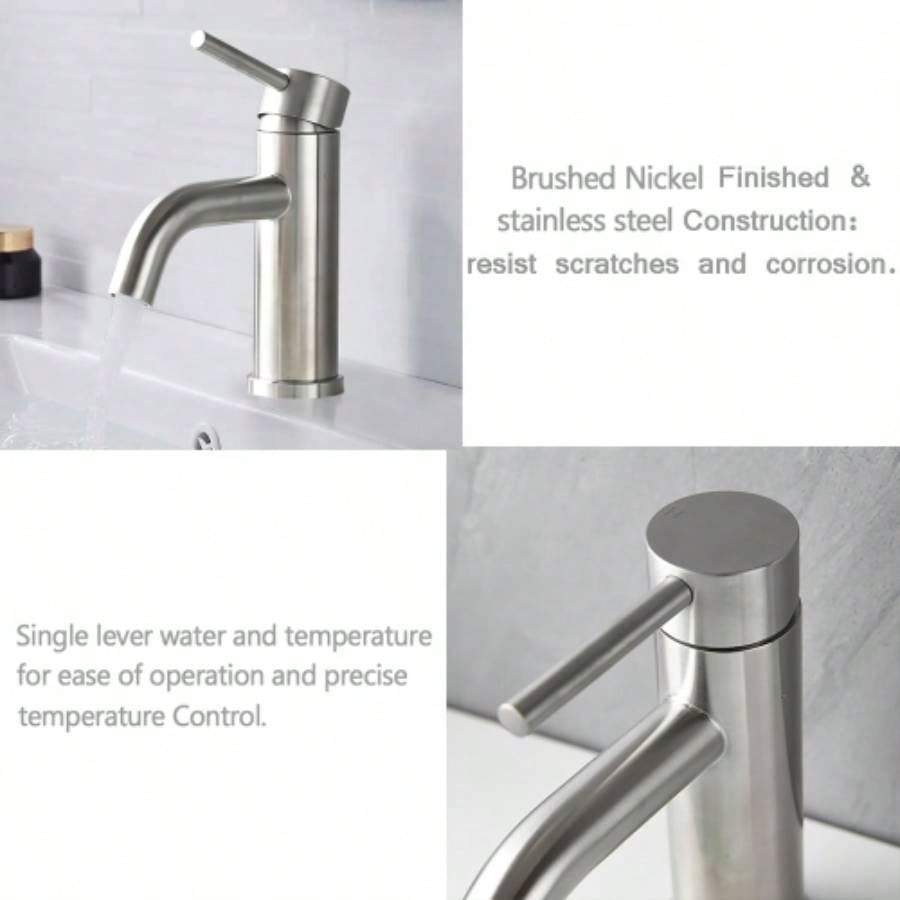 Compliant Single Hole Bathroom Faucet - 6.57 High Stainless Steel Waterfall Faucet Brushed Nickel
