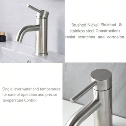 Compliant Single Hole Bathroom Faucet - 6.57 High Stainless Steel Waterfall Faucet Brushed Nickel