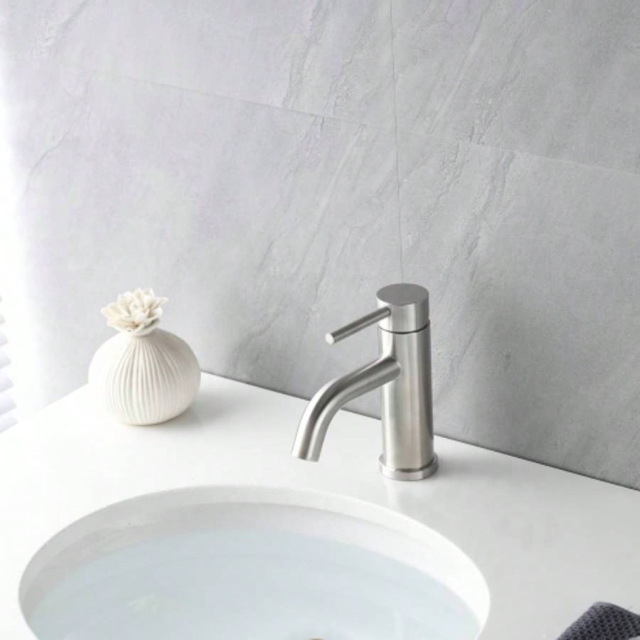 Compliant Single Hole Bathroom Faucet - 6.57 High Stainless Steel Waterfall Faucet Brushed Nickel