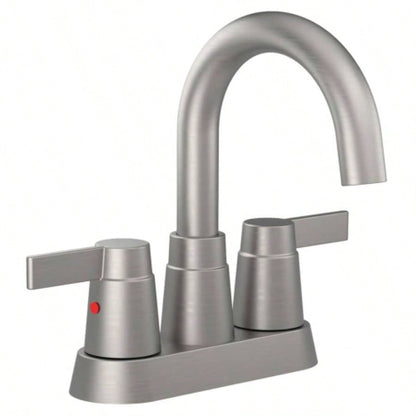 Bathroom Faucet Brushed Nickel 2 - Handle Bathroom Sink Faucet 360 Degree High Swivel Spout Centerset 4 Inch Vanity Faucet RV Bathroom Faucet 3 Holes Lavatory Faucet