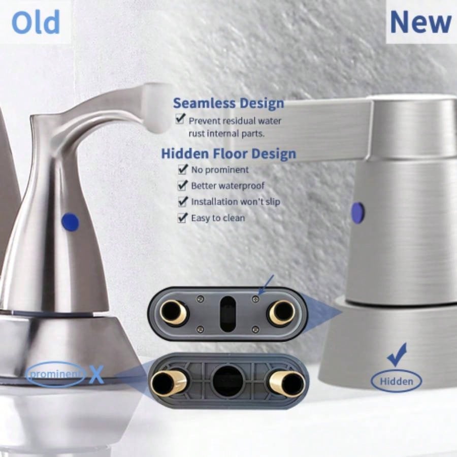 Bathroom Faucet Brushed Nickel 2 - Handle Bathroom Sink Faucet 360 Degree High Swivel Spout Centerset 4 Inch Vanity Faucet RV Bathroom Faucet 3 Holes Lavatory Faucet
