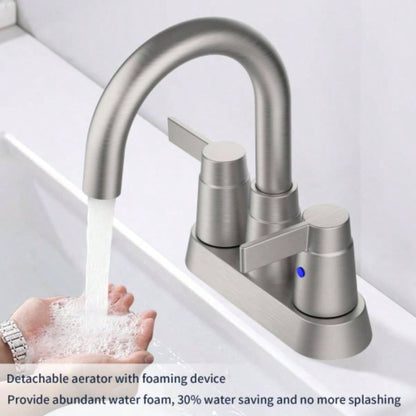 Bathroom Faucet Brushed Nickel 2 - Handle Bathroom Sink Faucet 360 Degree High Swivel Spout Centerset 4 Inch Vanity Faucet RV Bathroom Faucet 3 Holes Lavatory Faucet