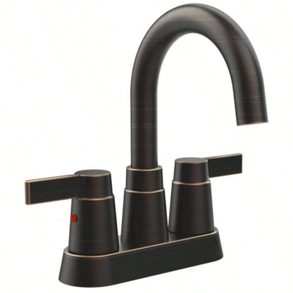 Bathroom Faucet Brushed Nickel 2 - Handle Bathroom Sink Faucet 360 Degree High Swivel Spout Centerset 4 Inch Vanity Faucet RV Bathroom Faucet 3 Holes Lavatory Faucet