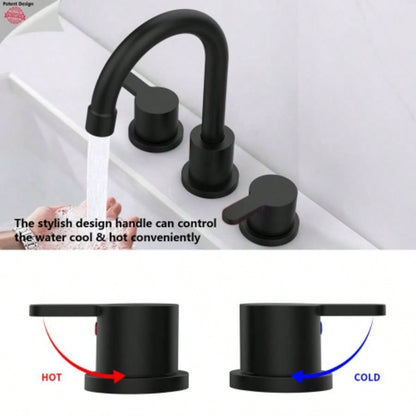 Widespread Bathroom Sink Faucet Matte Black 2 Handle 8 inch Lavatory Faucet 3 Hole 360 Swivel Spout Vanity Sink Basin Faucets with Up Drain Assembly