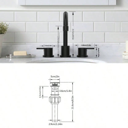 Widespread Bathroom Sink Faucet Matte Black 2 Handle 8 inch Lavatory Faucet 3 Hole 360 Swivel Spout Vanity Sink Basin Faucets with Up Drain Assembly