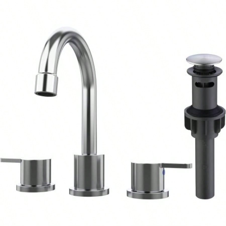 Widespread Bathroom Sink Faucet Matte Black 2 Handle 8 inch Lavatory Faucet 3 Hole 360 Swivel Spout Vanity Sink Basin Faucets with Up Drain Assembly