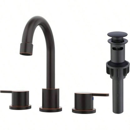 Widespread Bathroom Sink Faucet Matte Black 2 Handle 8 inch Lavatory Faucet 3 Hole 360 Swivel Spout Vanity Sink Basin Faucets with Up Drain Assembly
