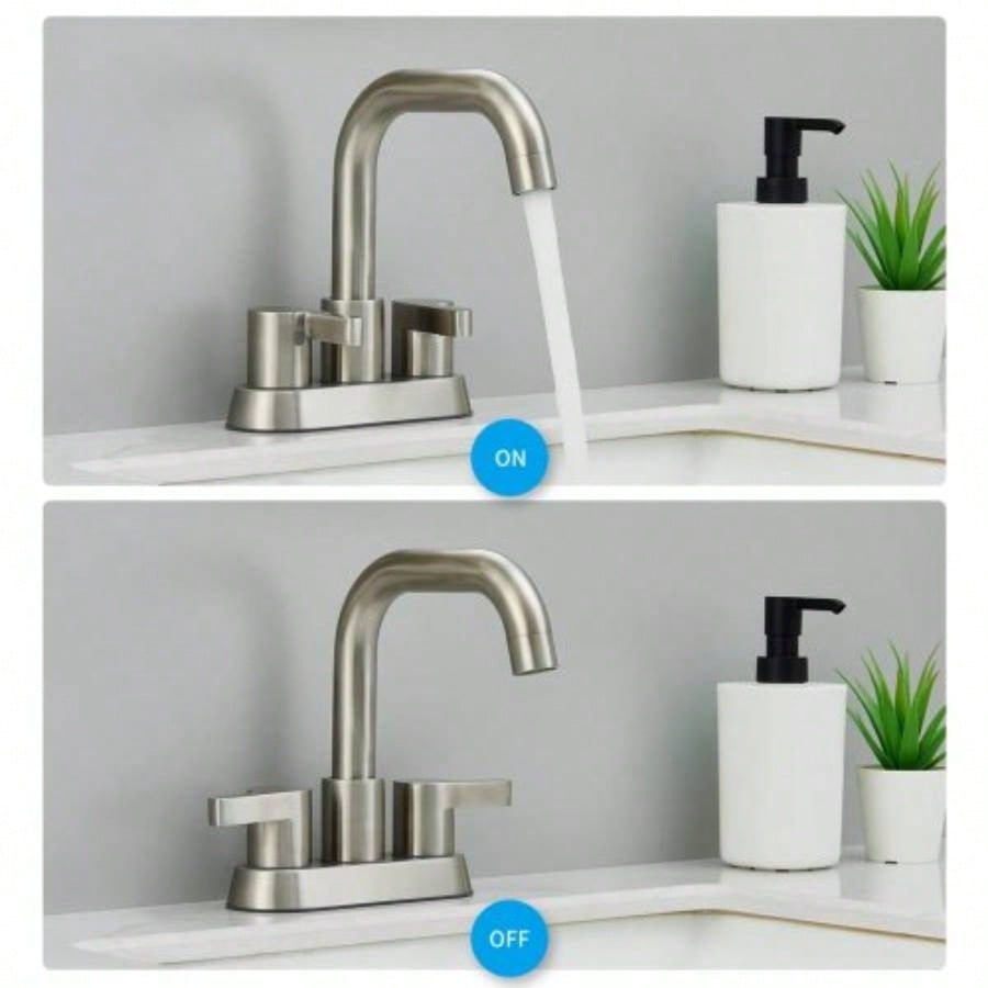 Bathroom Faucet 2 Handle 4 Inch Centerset Bathroom Sink Faucets 3 Hole with Up Drain and Supply Lines, Brushed Nickel