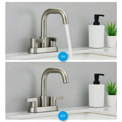 Bathroom Faucet 2 Handle 4 Inch Centerset Bathroom Sink Faucets 3 Hole with Up Drain and Supply Lines, Brushed Nickel