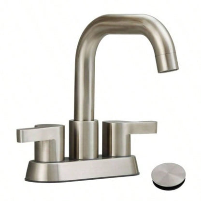 Bathroom Faucet 2 Handle 4 Inch Centerset Bathroom Sink Faucets 3 Hole with Up Drain and Supply Lines, Brushed Nickel
