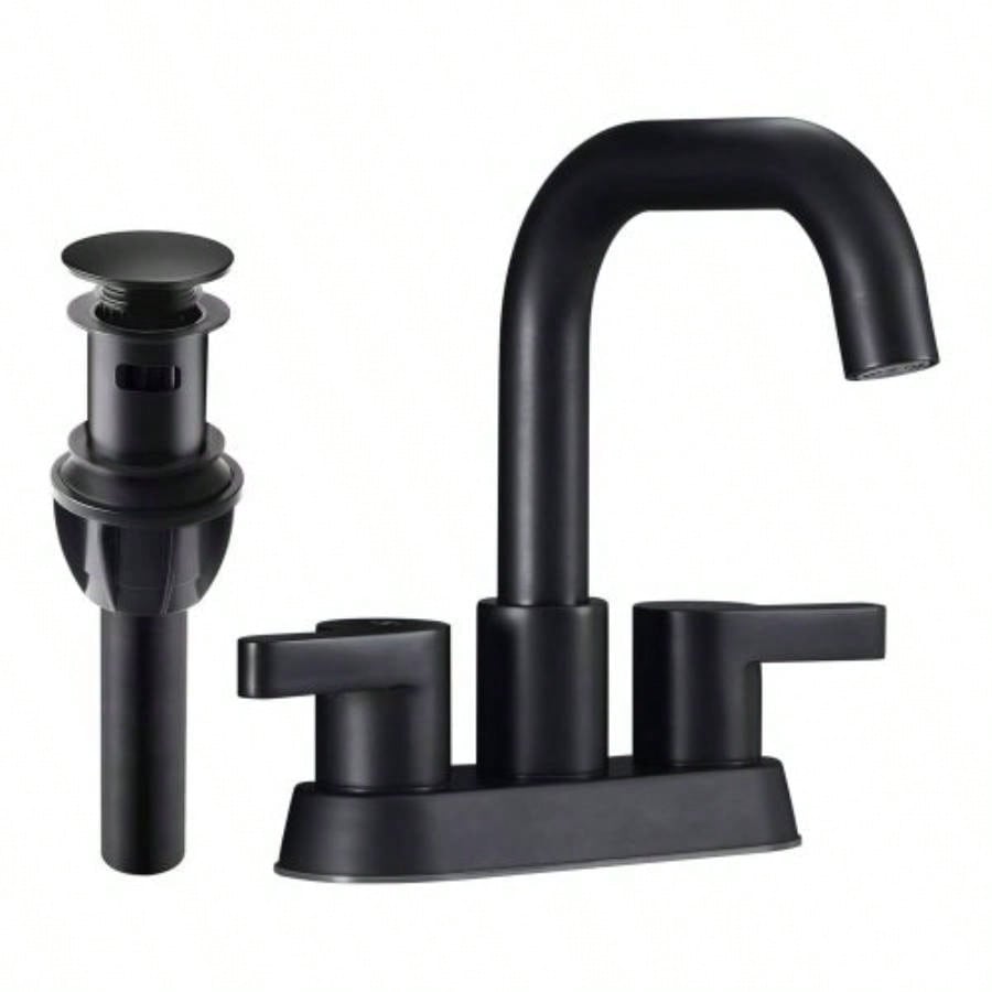 Bathroom Faucet 2 Handle 4 Inch Centerset Bathroom Sink Faucets 3 Hole with Up Drain and Supply Lines, Brushed Nickel