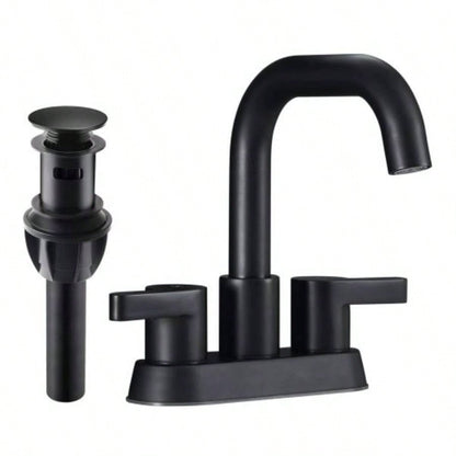Bathroom Faucet 2 Handle 4 Inch Centerset Bathroom Sink Faucets 3 Hole with Up Drain and Supply Lines, Brushed Nickel