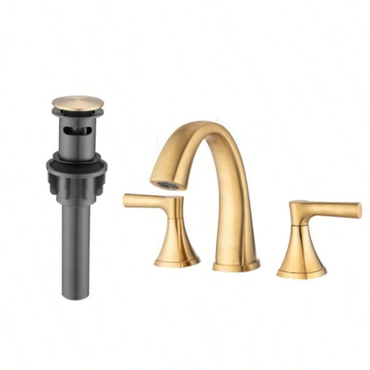 Widespread Bathroom Sink Faucets Two Handle 3 Hole Vanity Bath Faucet with Drain Assembly Brushed Golden