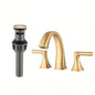 Widespread Bathroom Sink Faucets Two Handle 3 Hole Vanity Bath Faucet with Drain Assembly Brushed Golden