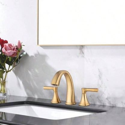 Widespread Bathroom Sink Faucets Two Handle 3 Hole Vanity Bath Faucet with Drain Assembly Brushed Golden