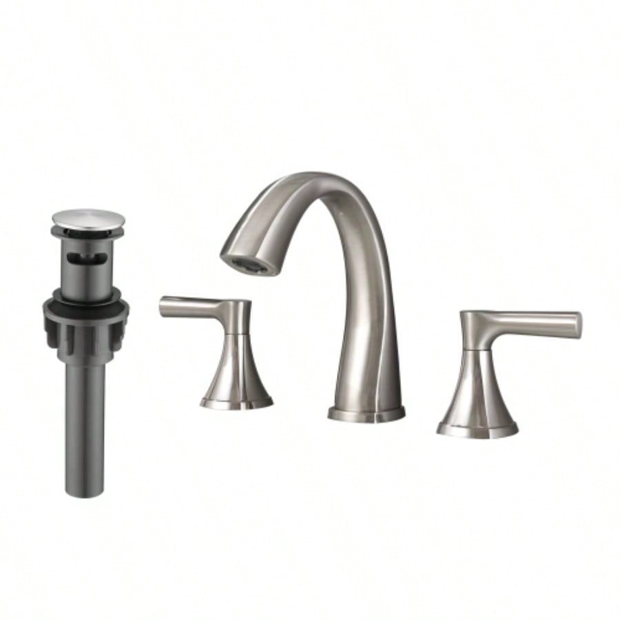 Widespread Bathroom Sink Faucets Two Handle 3 Hole Vanity Bath Faucet with Drain Assembly Brushed Golden