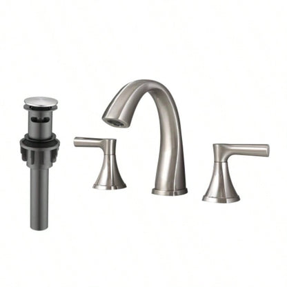 Widespread Bathroom Sink Faucets Two Handle 3 Hole Vanity Bath Faucet with Drain Assembly Brushed Golden