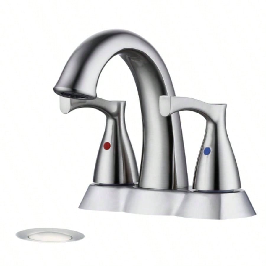 2 Handle 4 Inch Centerset Bathroom Sink Faucet with - Up Drain, Brushed Nickel