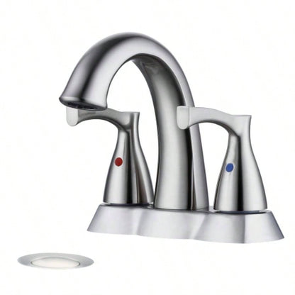 2 Handle 4 Inch Centerset Bathroom Sink Faucet with - Up Drain, Brushed Nickel