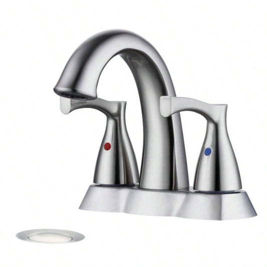 2 Handle 4 Inch Centerset Bathroom Sink Faucet with - Up Drain, Brushed Nickel