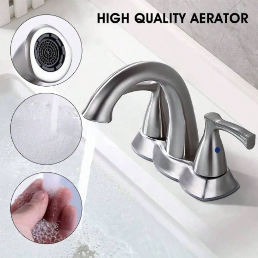 2 Handle 4 Inch Centerset Bathroom Sink Faucet with - Up Drain, Brushed Nickel