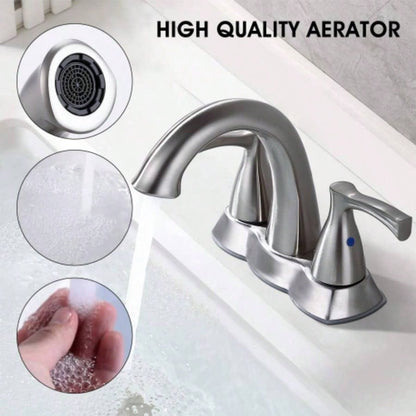 2 Handle 4 Inch Centerset Bathroom Sink Faucet with - Up Drain, Brushed Nickel