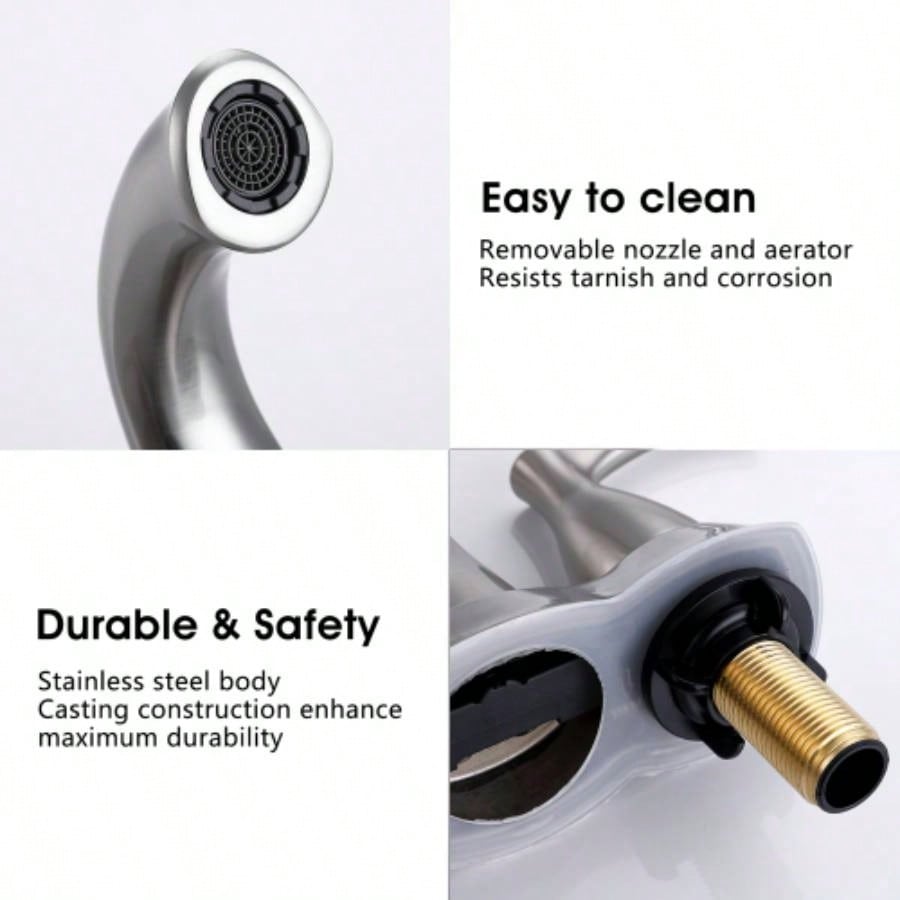 2 Handle 4 Inch Centerset Bathroom Sink Faucet with - Up Drain, Brushed Nickel