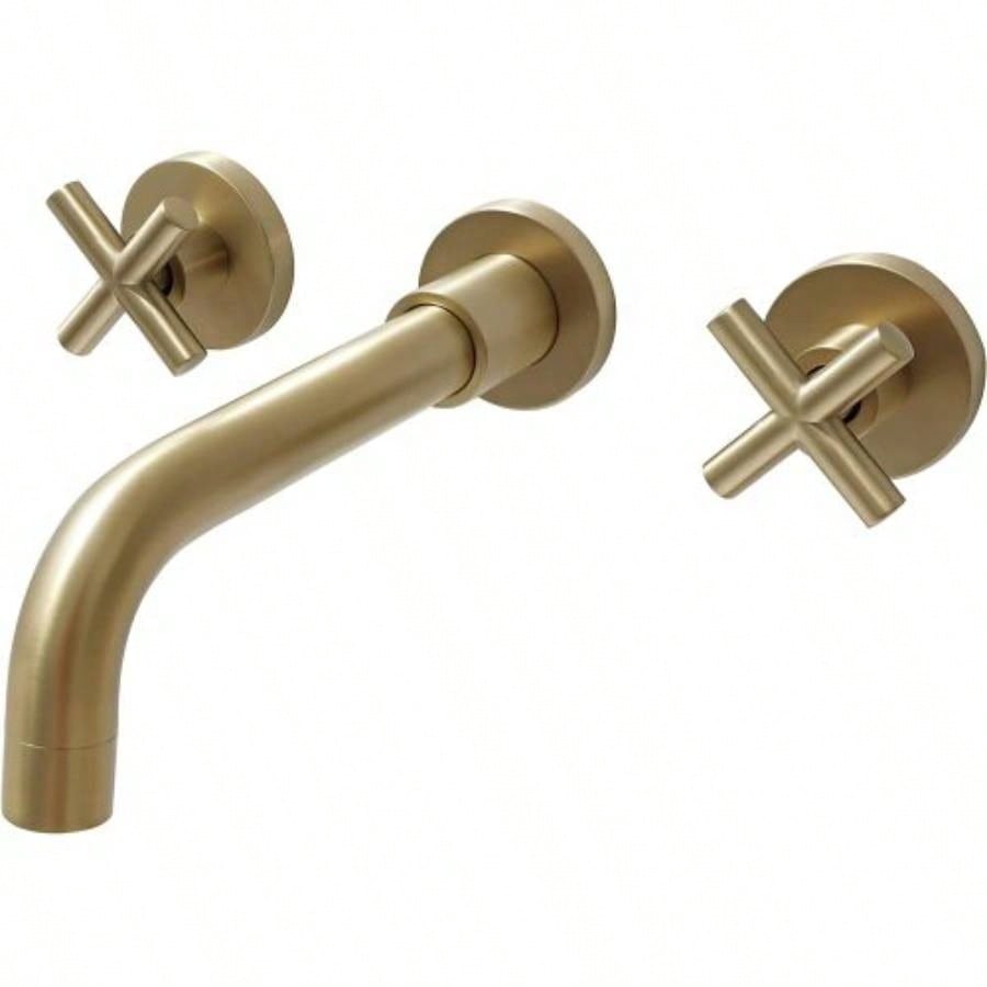 Double Handle Wall Mount Bathroom Faucet Brushed Gold
